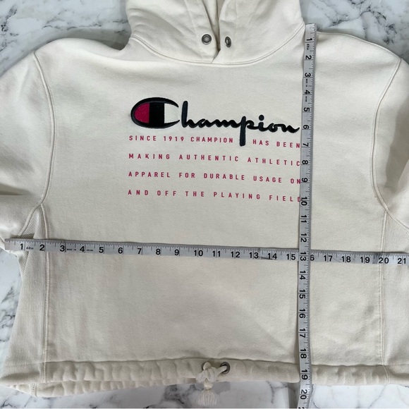 Champion reverse weave cream pink cropped drawstring hoodie medium - Picture 6 of 8